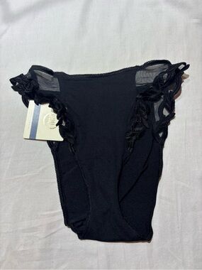 La Perla Black Bikini Panty with Floral Lace Side Detail